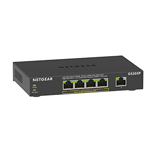 Netgear GS305Pv2 - Switch - unmanaged - 5 x 10/100/1000 (4 PoE+) - desktop, wall-mountable - PoE+ (63 W) - DC power