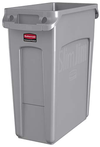 Best Value Rubbermaid Commercial Products 1971258 Plastic Vented Slim Jim Rubbish Bin Waste Receptacle, 60 Litres, Grey