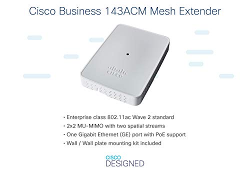 Cisco Business 143ACM Mesh Extender - Wi-Fi range extender - 802.11ac Wave 2 - Wi-Fi - 2.4 GHz, 5 GHz - DC power - wall mountable