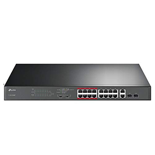 TP-Link TL-SL1218MP - Switch - unmanaged - 16 x 10/100 (PoE+) + 2 x 10/100/1000 + 2 x combo Gigabit SFP - rack-mountable (192 W)