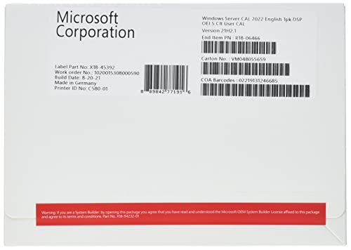 Microsoft Windows Server 2022 - Licence - 5 user CALs - OEM - English