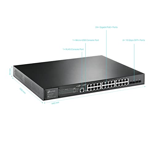 TP-Link JetStream TL-SG3428XMP - V1 - switch - Managed - 24 x 10/100/1000 (PoE+) + 4 x 10 Gigabit SFP+ - rack-mountable - PoE+ (384 W)
