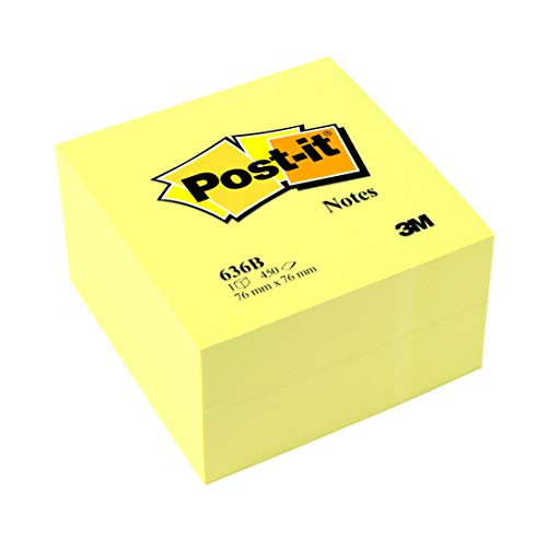 Best Value Post-It 636B Notes, 76 x 76 mm - Yellow, 1 Cube (450 Sheets)