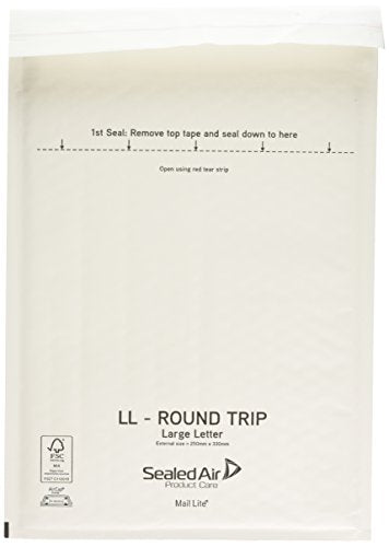 Best Value Mail Lite MLW RT LL Mailer, Bubble Lined, Roundtrip, 230 mm x 330 mm, White (Pack of 50)