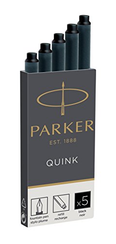 Best Value Parker Quink Fountain Pen Refills, Long Cartridges, Black Ink, Box of 5