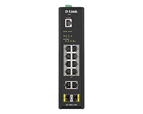D-Link DIS 200G-12PS - Switch - Managed - 10 x 10/100/1000 (8 PoE+) + 2 x SFP - DIN rail mountable, wall-mountable - PoE+ (240 W) - AC 120/230 V / DC 46 - 54 V