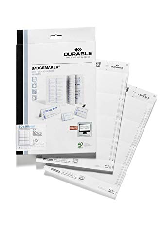 Best Value Durable 145602 Badgemaker, Printable Name Badge Insert Sheets, White ,60 x 90 mm - 160 Inserts