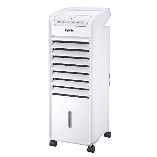 Best Value Igenix IG9703 Portable Air Cooler with Remote Control and LED Display, 3 Fan Speeds with Oscillation Function, 7 Hour Timer and 6 Litre Water Tank for Home or Office Use, White