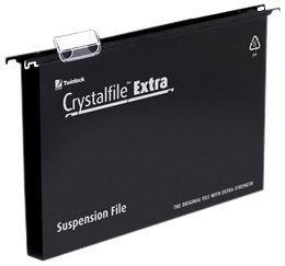 Best Value Rexel 3000080 Crystalfile Extra Foolscap Suspension File, 150 Sheet Capacity, 15 mm V-Base Polypropylene, Pack of 25, Black