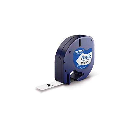 Dymo S0721660 LetraTag Plastic Tape, Self-Adhesive, 12 mm x 4 m Roll, Black Print on White