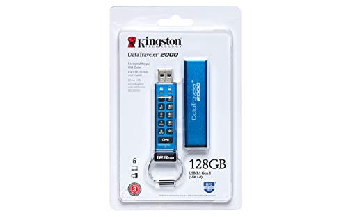 Kingston DataTraveler 2000 - USB flash drive - encrypted - 128 GB - USB 3.1 Gen 1 - FIPS 140-2 Level 3