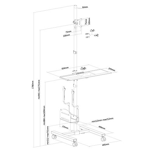 Neomounts by Newstar FPMA-MOBILE1700 - Cart - for LCD display / PC equipment - black - screen size: 10"-32"