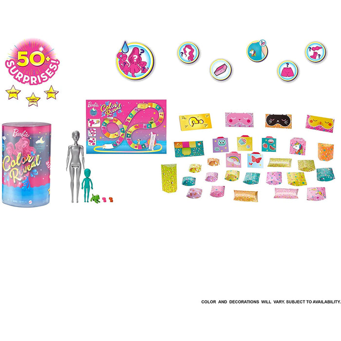 Barbie Colour Reveal Slumber Party Dolls & 50 Accessories Pack /GRK14