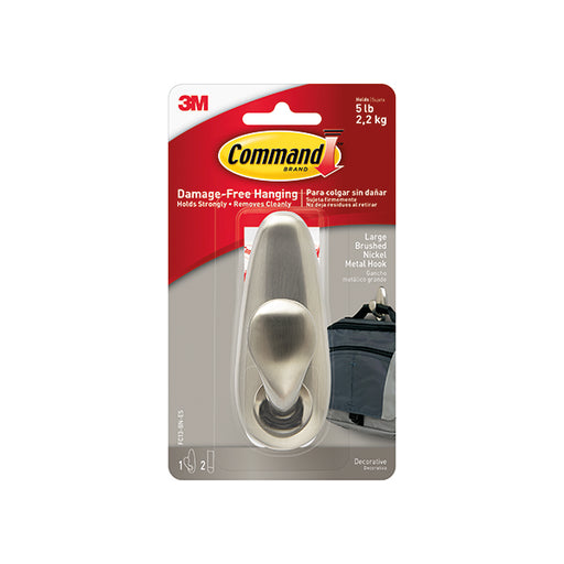 3M Command Brushed Nickel Metal Hanging Hook And Adhesive Strips Large FC13-BN-ES