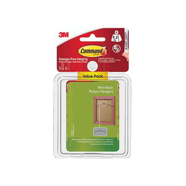 Command Wire Back Picture Hanging Hooks Value Pk with Water Resist Strips Large 3HK+6S 17043