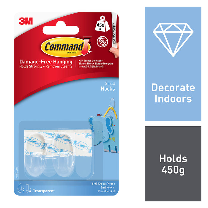 3M Command Small Clear Haken (hält 0,45 kg) Packung mit 2 Haken 