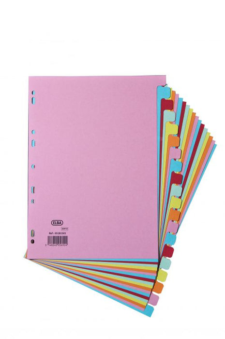 Elba Coloured Card Dividers A4 Euro Punched 20 Part 400007438