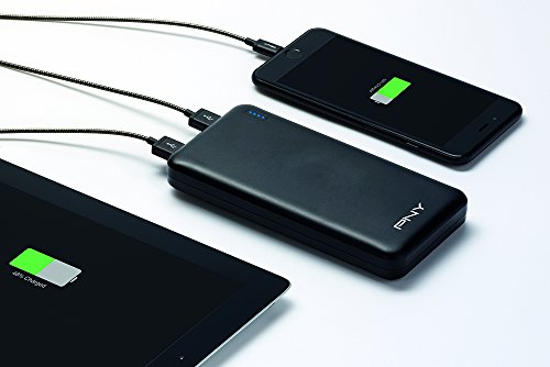 PNY PowerPack Slim 20000 - Power bank - 20000 mAh - 3.4 A - 2 output connectors (USB) - on cable: Micro-USB - black