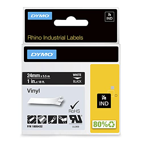 DYMO Rhino Coloured Vinyl - Vinyl - permanent adhesive - white on black - Roll (2.54 cm x 5.5 m) 1 roll(s) tape - for Rhino 4200, 6000, 6000 Hard Case Kit, RhinoPRO 6500 Professional Labeling Bundle