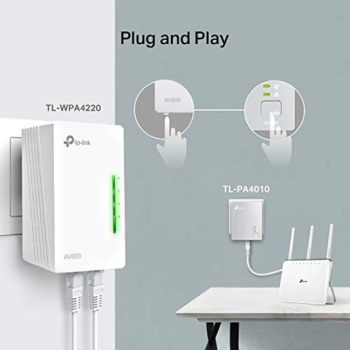 TP-Link TL-WPA4220 KIT AV600 WiFi Powerline Extender - V4 - bridge - HomePlug AV (HPAV), IEEE 1901 - 802.11b/g/n - 2.4 GHz - wall-pluggable