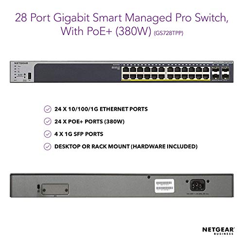 NETGEAR Pro GS728TPPv2 - V2 - switch - L3 - smart - 24 x 10/100/1000 (PoE+) + 4 x Gigabit SFP - rack-mountable - PoE+ (380 W)
