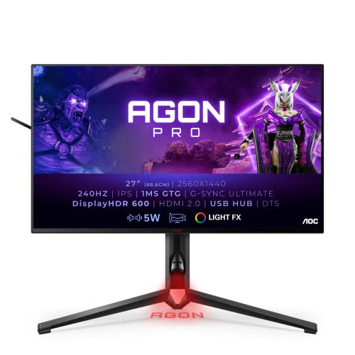 AOC Gaming AG274QG - AGON4 Series - LED monitor - gaming - 27" - 2560 x 1440 QHD @ 240 Hz - IPS - 450 cd/m² - 1000:1 - DisplayHDR 600 - 1 ms - 2xHDMI, DisplayPort - speakers - matte red, matte black back cover, matte black front