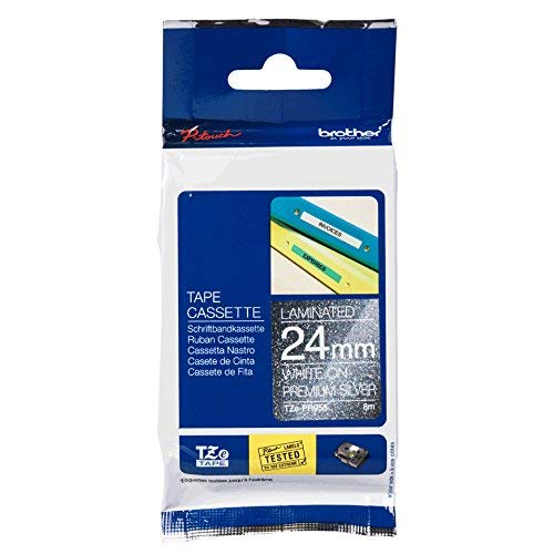 Best Value Brother TZe-PR955 Labelling Tape Cassette, Black on Premium Silver, 24 mm (W) x 8 m (L), Laminated, Brother Genuine Supplies