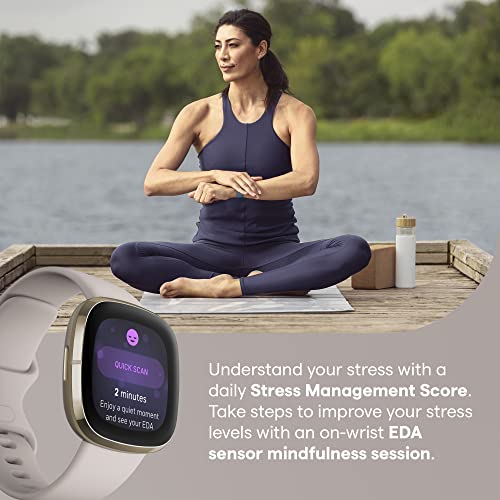 Fitbit Sense - Soft gold stainless steel - smart watch with band - silicone - lunar white - band size: S/L - Wi-Fi, NFC, Bluetooth