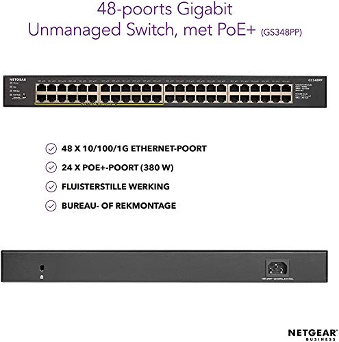 NETGEAR GS348PP - Switch - unmanaged - 48 x 10/100/1000 (24 PoE+) - desktop, rack-mountable - PoE+ (380 W)