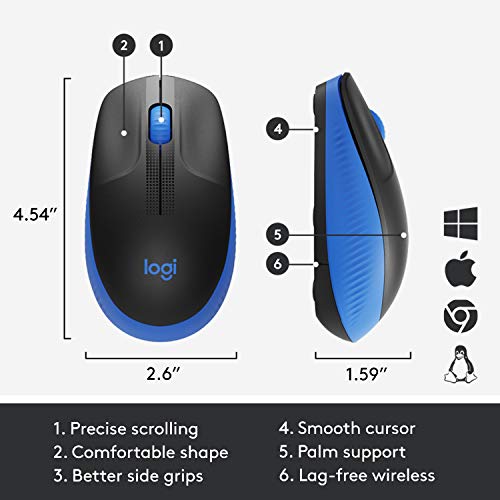 Logitech M190 - Mouse - optical - 3 buttons - wireless - USB wireless receiver - blue