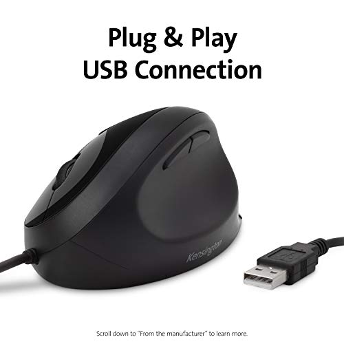Kensington Pro Fit Ergo - Mouse - ergonomic - 5 buttons - wired - USB - black - retail