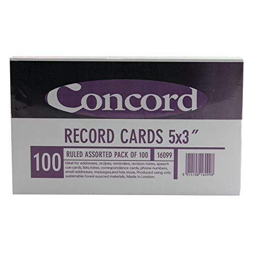 Best Value Concord Record Card Smooth 127x77mm Assorted Ref 16099 [Pack of 100]