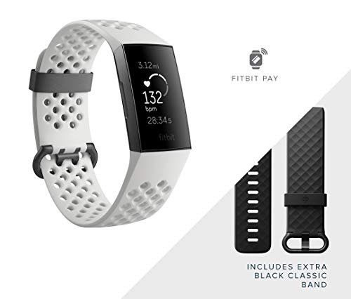 Fitbit Charge 3 - Special Edition - graphite - activity tracker with sport band - white frost - monochrome - Bluetooth - 30 g