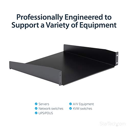 StarTech.com 2U Server Rack Mount Shelf - 15.7in Deep Steel Universal Cantilever Tray for 19" Network & AV Equipment Rack/ Cabinet - 44lbs (CABSHELF)