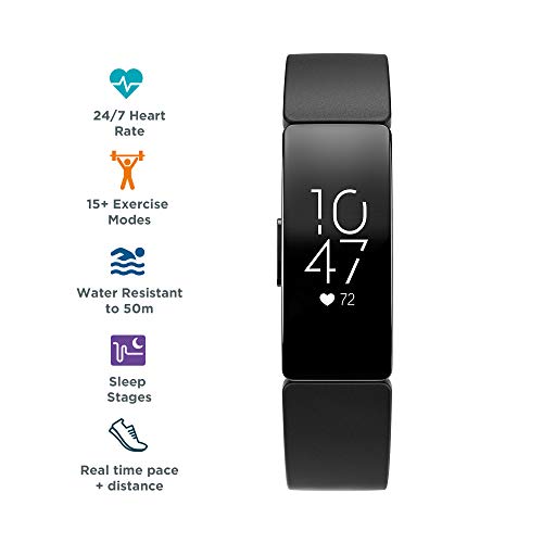 Fitbit Inspire HR - Black - activity tracker with band - silicone - black - band size: S/L - monochrome - Bluetooth - 20 g