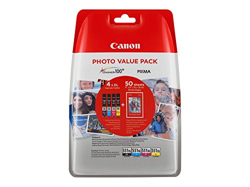 Canon CLI-551XL C/M/Y/BK Photo Value Pack - 4-pack - 11 ml - black, yellow, cyan, magenta - original - blister - ink tank - for PIXMA iP8750, iX6850, MG5550, MG5650, MG5655, MG6450, MG6650, MG7150, MG7550, MX725, MX925