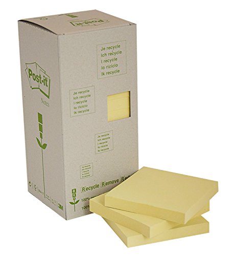 Best Value Post-it 654-1T Recycled Notes - Canary Yellow - Tower Pack Of 16 Pads 100 Sheets Per Pad - 76 mm x 76 mm