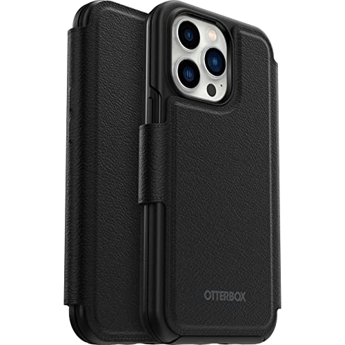 OtterBox - Flip cover for mobile phone - with MagSafe - synthetic leather, magnet - shadow black - for Apple iPhone 13, 13 Pro