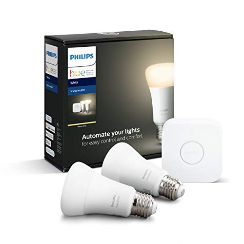 Philips Hue White Starter Kit - Wireless lighting set - LED light bulb x 2 - E27 - 9.5 W (equivalent 75 W) - class F - soft white light - 2700 K - white