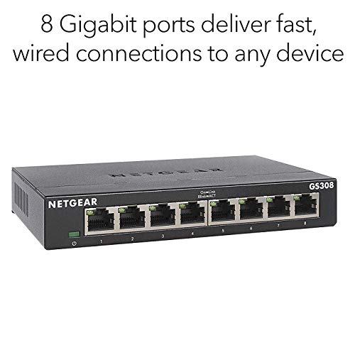 NETGEAR GS308 - V3 - switch - unmanaged - 8 x 10/100/1000 - desktop, wall-mountable