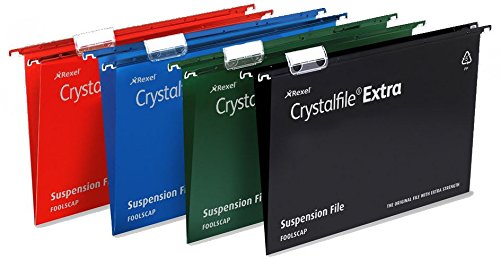 Best Value Rexel 70629 Crystalfile Extra Foolscap Suspension File, 150 Sheet Capacity, 15 mm V-Base Polypropylene, Pack of 25, Red