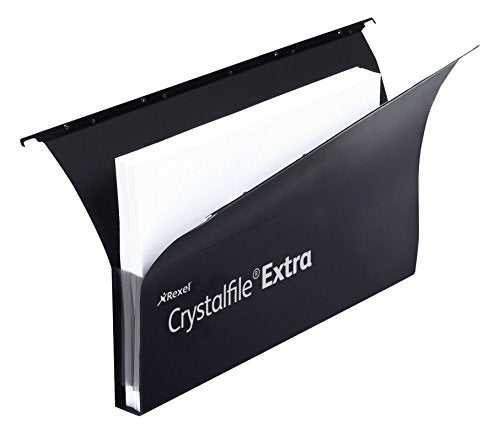 Rexel 3000087 Crystalfile Extra Secura Foolscap Suspension File, 300 Sheet Capacity, 30 mm Squared Base Polypropylene, Pack of 20, Black