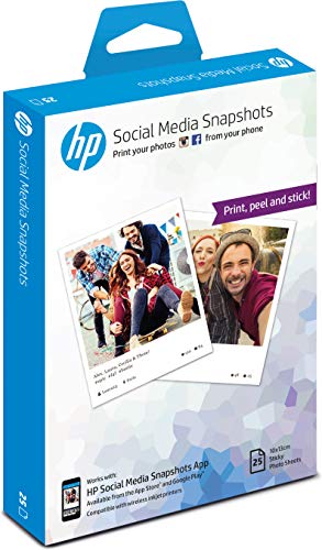 HP Social Media Snapshots - Soft-glossy - removable self-adhesive - 11 mil - 100 x 130 mm - 265 g/m - 25 sheet(s) photo paper - for Deskjet Ink Advantage 45XX, Envy Photo 62XX, Officejet 80XX, Photosmart B110
