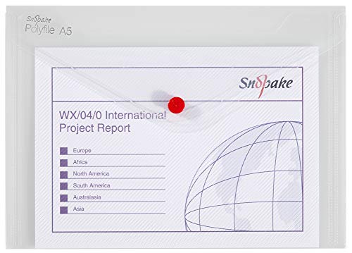 Best Value Snopake 11382 Polyfile A5 Popper Wallet File with Press Stud Classic Clear (Pack of 5)