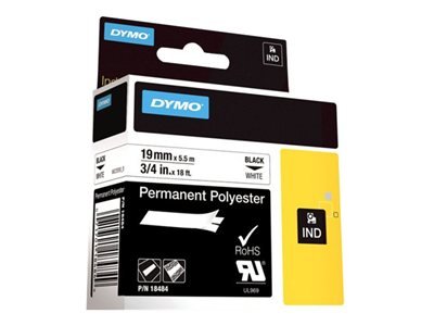Dymo Rhino Tape Permanent Polyester 19mm Black on white 18484