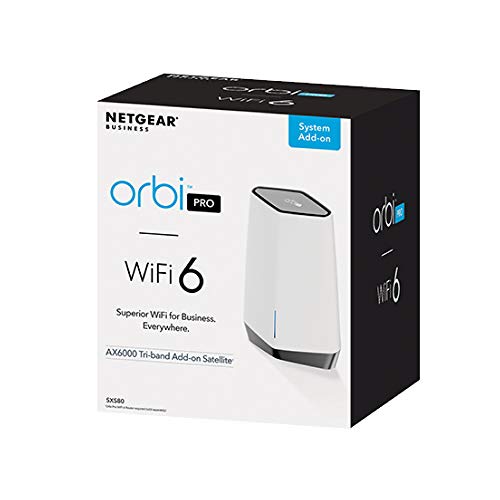 NETGEAR Orbi Pro SRS80 AX6000 WiFi 6 Tri-band Add-on Satellite - Wi-Fi range extender - 5 ports - GigE, 2.5 GigE - Wi-Fi 6 - 2.4 GHz (1 band) / 5 GHz (2 bands) - DC power