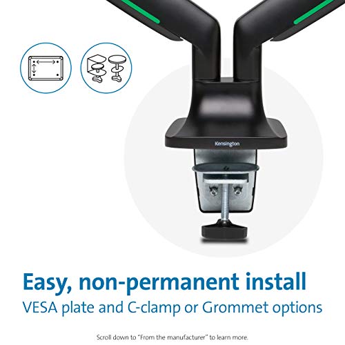 Kensington SmartFit One-Touch Height Adjustable Dual Monitor Arm - Mounting kit - for 2 monitors (adjustable arm) - screen size: 13"-32" - C-clamp, grommet, desk-mountable