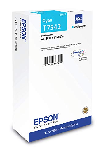 Epson T7542 - 69 ml - XXL size - cyan - original - ink cartridge - for WorkForce Pro WF-8090, WF-8090 D3TWC, WF-8090DW, WF-8590, WF-8590 D3TWFC, WF-8590DWF