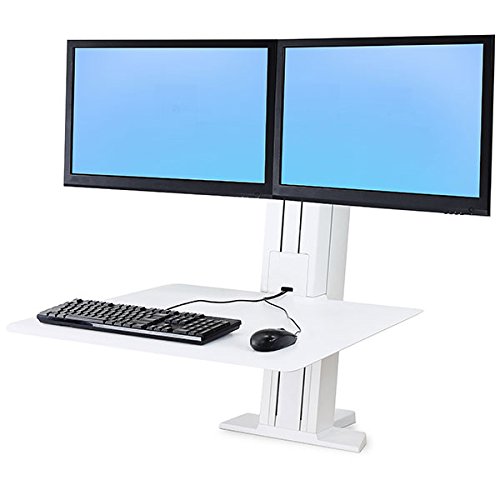 Ergotron WorkFit-SR Dual Sit-Stand Workstation - Stand (desk clamp mount, surface, column, 2 pivots, crossbar, 2 cord wraps) for 2 LCD displays / keyboard / mouse - aluminium - white - screen size: up to 24" - desktop