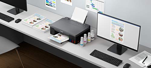 Canon PIXMA G1520 A4 MegaTank Printer. Up to 4800 x 1200 dpi, approx. 9.1 ipm(mono), approx. 5.0 ipm (Colour), Borderless Printing. Cartridges  GI-51. Cartridge Yield (Plain Paper) Black: 6,000 pages. Colour: 7,700 pages. Windows, Mac OS. USB